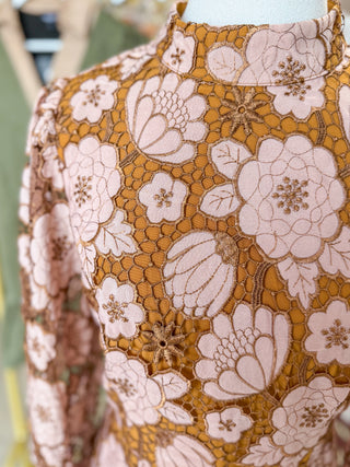 Peach/Bronze Vintage Lace Charm Mini Dress