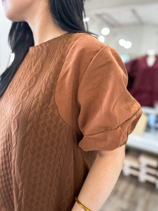 Camel Sweater Days Puff Sleeve Top