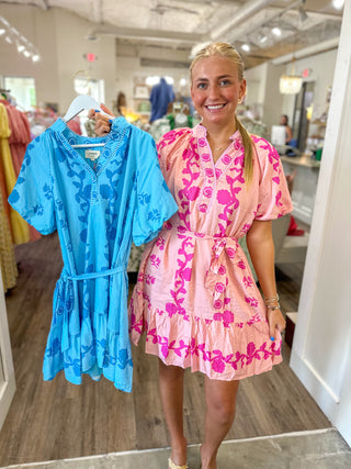 Light Pink Summer In Santorini Floral Belted Mini Dress