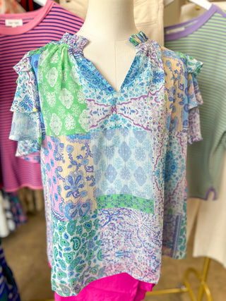 Paisley's Patch Flutter Sleeve Short Sleeve Top