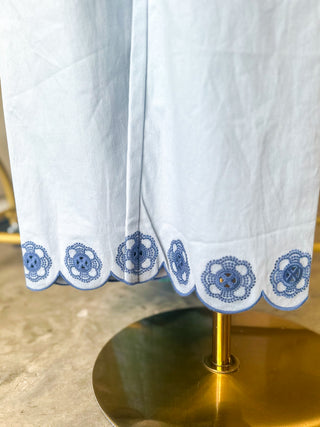Blue Sweet Steps Embroidered Hem Wide Leg Pants