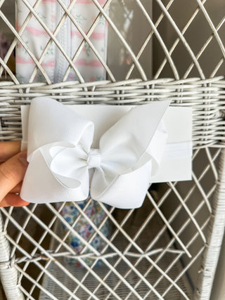 White Classic Grosgrain Satin Headband Bow