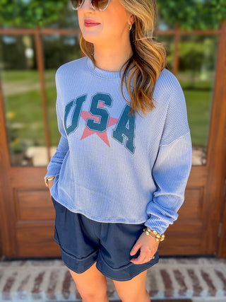 Ribbed Vintage USA Graphic Pullover