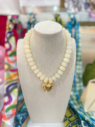 White Marble Beaded Heart Charm Necklace