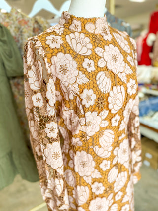 Peach/Bronze Vintage Lace Charm Mini Dress