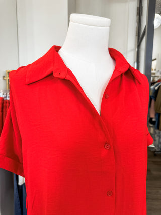 Red Airflow Simple to Style Button Down Dress