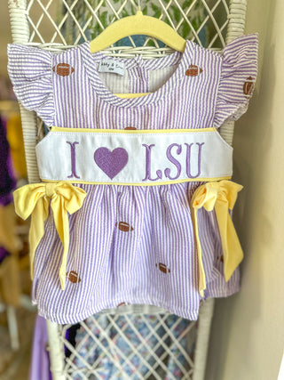 Purple Stripe I Love LSU Shorts Set