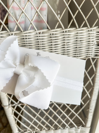 White Classic Scalloped Headband Bow