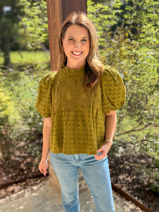 Olive Vintage Eyelet Top