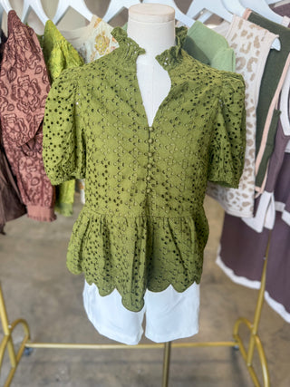 Olive Eloise Eyelet Peplum Top