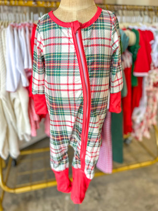 Christmas Plaid Baby Romper W/ Long Sleeves