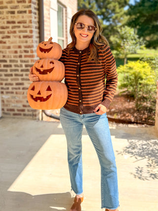 Brown & Pumpkin Stripe Essential Cardigan