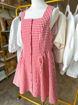 Red Front Porch Picnic Gingham Mini Dress