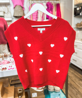 The Gift of Love Red/Cream Heart Pattern Knit Sleeveless Sweater Vest Top