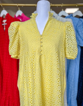 Lemon Yellow Sweet Eyelet Moments Midi Dress