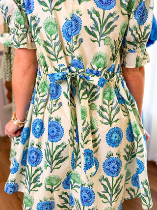 Blue Lovely Little Florals Tie Back Mini Dress