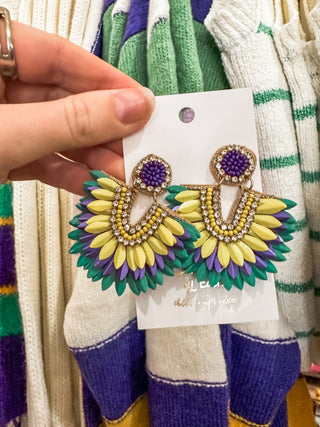 Feathered Mardi Gras Diamond Earrings