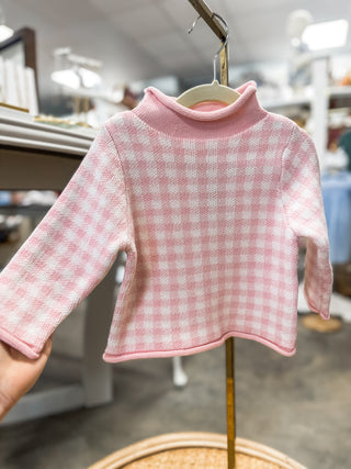 Pink Gingham Rolled Neck Sweater