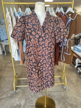 Brown & Navy Fall Favorite Velvet Jacquard Dress