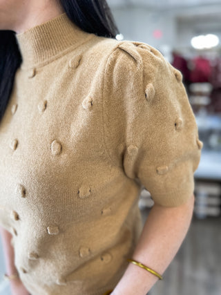 Camel Polka Dot Textured Sweater Top