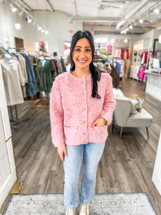 Pink Tiffany's Breakfast Sweater Long Sleeve Button Down Cardigan