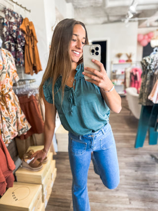 Light Teal Office Expectations Sleeveless Front Tie Top