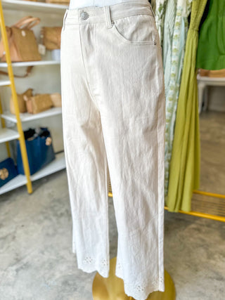 Cream Pretty Little Detail Wide Leg Pants