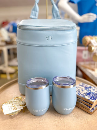 Blue Insulated Cooler Backpack W/ 2 Insulated Cups Gift Set
