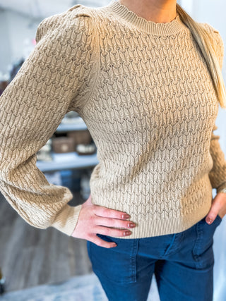 French Beige Scalloped Edge Detail Lightweight Long Sleeve Top