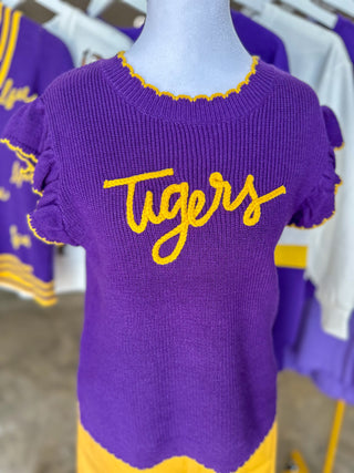 Purple Oakleigh LSU Tigers Scallop Trim Sweater