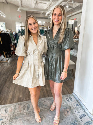 Cream Fifth Avenue Leather Mini Dress