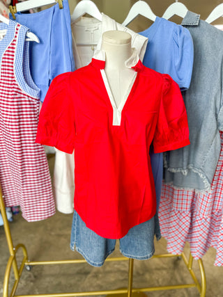 Red Tricia Short Sleeve Top