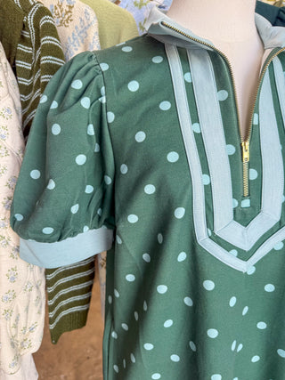 Hunter Green Polka Dot Charm Mini Dress