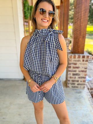 Navy Sweet As Can Be Gingham Short Set