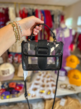Black Chic Flapover Clear Stadium Crossbody Bag