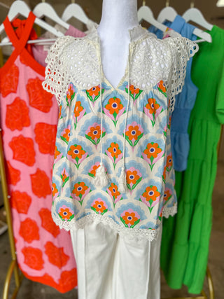 Blue Sweet Garden Lace Top