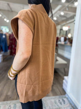 Camel Fall Forward Sleeveless Sweater