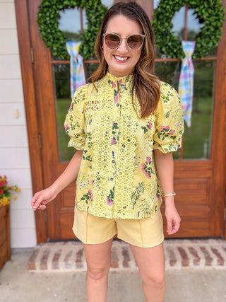 Lemon Sweetest Spring Garden Short Sleeve Top