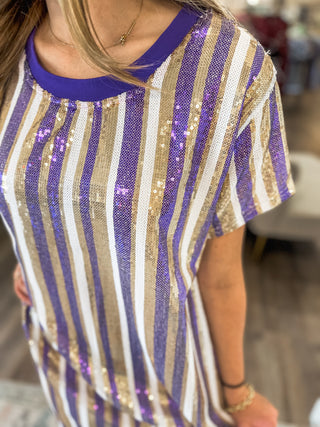 Purple & Gold Sparkle Gameday Dress