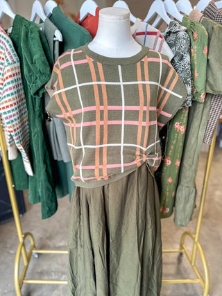Olive Layered In Love Plaid Sweater & Maxi Dress Set