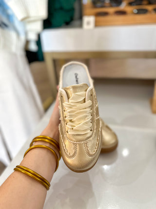 Vintage Gold Lace Slip On Sneakers