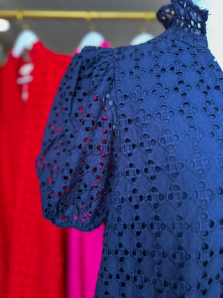 Navy Sweet Eyelet Moments Midi Dress