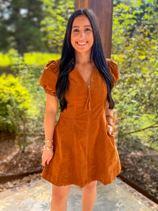 Camel Autumn Ember Zip Mini Dress