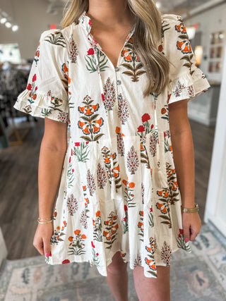 Cream Whimsy Blooms Mini Dress