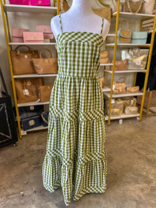 Olive Picnic in Provence Tiered Maxi Dress