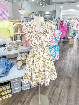 Sunday Social Rose Pink Flutter Sleeve Floral Pintuck Mini Dress