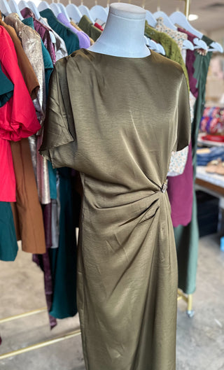 Olive Pretty Little Moments Satin Midi Dress