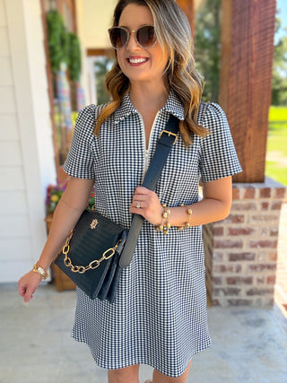 Navy Go-To Gingham Half Zip Mini Dress