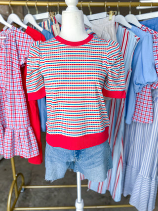 Red Color Parade Knit Top