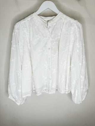 Off White Spring Garden Stitched Details Longsleeve Blouse